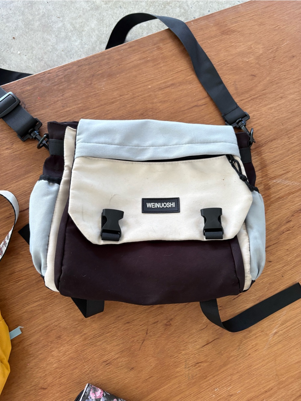 Two-Tone Canvas Messenger Bag in Black & Light Gray